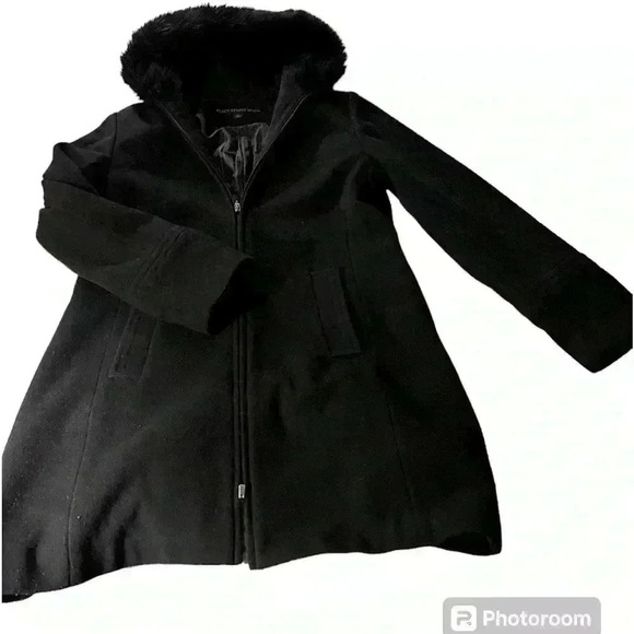 Fleet Street Wool Coat, Faux Fur Hood Trim, Pockets Womens Sz M - Picture 1 of 8